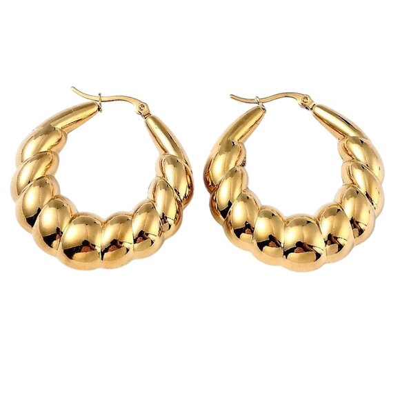 1 3/4 Inch 43mm Hoop Gold Tone Pierced Post Earrings - Picture 5 of 5